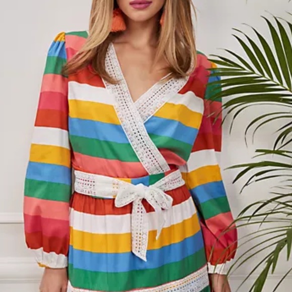 New York & Company Tops - Bright Striped Wrap-Front Poplin Blouse